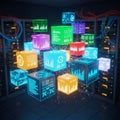 Data Center Server Cubes with Data Analytics and Statistics Royalty Free Stock Photo