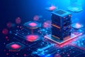 Data center server, digital network, glowing circuits, technology background, website banner