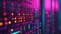 Data Center Server Front Panel with Blinking LED Lights in Focus Royalty Free Stock Photo