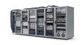 Server Room Data Center Infrastructure with Multiple Network Equipment Racks on White Background for Cloud Computing Royalty Free Stock Photo