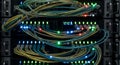 Data Center Server Rack with Cables and Blinking Lights for Network Connectivity and Information Technology Royalty Free Stock Photo