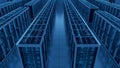 Data Center Server Racks with Blue Lights and Cables - Technology and Network Infrastructure Royalty Free Stock Photo