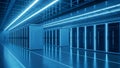 Data Center Server Racks with Blue Neon Lights - High-Tech IT Infrastructure Royalty Free Stock Photo