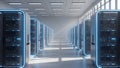 Data Center Server Racks with Blue Neon Lights, Network Room, Technology Concept Royalty Free Stock Photo