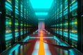 Data center with server racks in a corridor room Royalty Free Stock Photo