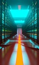 Data center with server racks in a corridor room Royalty Free Stock Photo