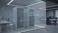 Data center with server racks in modern office space during work hours Royalty Free Stock Photo