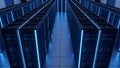 Data Center Server Racks Rows Glowing Blue Lights, Big Data, Cloud Computing, Network Technology Royalty Free Stock Photo
