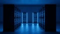 Data Center Server Room Blue Lit Servers, IT Infrastructure Royalty Free Stock Photo