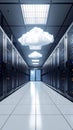 Data Center Server Room with Cloud Computing Concept and Digital Information Royalty Free Stock Photo