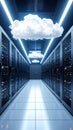 Data Center Server Room with Cloud Computing Concept and Digital Information Technology Royalty Free Stock Photo