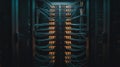 Data center server room full of interconnected network cables and technology hardware Royalty Free Stock Photo