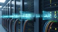 Data Center Server Room with Futuristic Data Visualization Royalty Free Stock Photo
