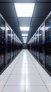 Data Center Server Room Interior Perspective with Illuminated Racks Royalty Free Stock Photo