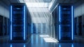 Data Center Server Room Modern IT Infrastructure, Blue Lights Royalty Free Stock Photo