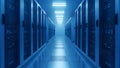 Data Center Server Room Modern IT Infrastructure, Blue Tones Royalty Free Stock Photo
