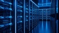 Data Center Server Room Modern Network Infrastructure, Blue Lights Royalty Free Stock Photo