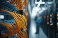 Data center server room with network cables Royalty Free Stock Photo