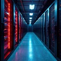 Data center server room with network equipment , download, connection Royalty Free Stock Photo
