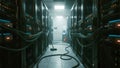 Data Center Server Room: Power Cables, Servers, and Computing Infrastructure Royalty Free Stock Photo