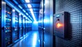Data center server room with red alert button Royalty Free Stock Photo