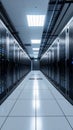 Data center server room with rows of computer racks and network equipment Royalty Free Stock Photo