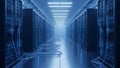 Data Center Server Room - Rows of Racks with Blue Lights and Cables Royalty Free Stock Photo