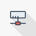 Data center, server thin line flat color icon. Linear vector symbol. Colorful long shadow design.