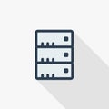 Data center, server thin line flat color icon. Linear vector symbol. Colorful long shadow design.