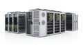 Data Center Servers Array on White Background High Capacity Network Infrastructure Cloud Computing and Storage Royalty Free Stock Photo