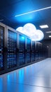 Data center servers with cloud computing symbol, technology infrastructure concept Royalty Free Stock Photo