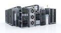 Data Center Servers Equipment Array on White Background in Clean Rendering Style for Infrastructure or High Computing Royalty Free Stock Photo