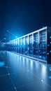 Data Center Servers with Glowing Connections on Floor Royalty Free Stock Photo