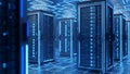 Data Center Servers Modern Network Infrastructure, Blue Lighting Royalty Free Stock Photo