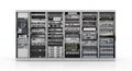 Data Center with Servers Racks Hosting Equipment on White Background. Hardware Systems for Cloud Computing Storage and Royalty Free Stock Photo