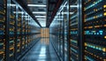 Data Center Servers Row with Lights and Technology Digitalization Concept Royalty Free Stock Photo