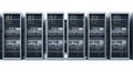 Data Center Servers in Row for Network Internet Connection and Information Storage Solutions on White Background Royalty Free Stock Photo