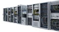 Data Center Servers with Interconnected Cables on White Background Network Infrastructure Equipment Racks for Royalty Free Stock Photo