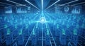 Futuristic data center visualization with artificial intelligence and data processing Royalty Free Stock Photo