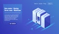 Data center, website hosting, server room rack, mainframe resource, datacenter, database, big data processing isometric Royalty Free Stock Photo