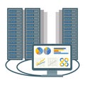 Data centre icon of computer and blocks vector illustration