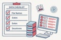 Data checklist with computer setup and organizational elements for efficient file management Royalty Free Stock Photo