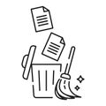Data Cleaning Trash Bin Broom Line Icon Vector for App Website Infographic Royalty Free Stock Photo