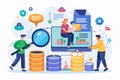 Data cleansing process showcasing individuals analyzing data while organizing information and visualizing insights in a digital Royalty Free Stock Photo