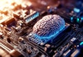 data cloud cybersecurity interface technology futuristic board neuroscience microchip circuit brain wireframe information Royalty Free Stock Photo