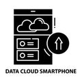 data cloud smartphone icon, black vector sign with editable strokes, concept illustration