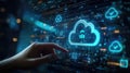 Data Cloud Technology with Finger Touching Digital Interface, Cyber Security, Futuristic Digital Network Storage System Royalty Free Stock Photo