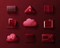 Data cloud vector icons on deep red background Royalty Free Stock Photo