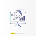 data collection and analysis concept doodle gradient fill line icon with graphic chart on pc screen monitor. Statistics science,