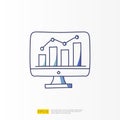 data collection analysis concept doodle Gradient fill line icon with graphic chart on pc screen monitor. Statistics science,